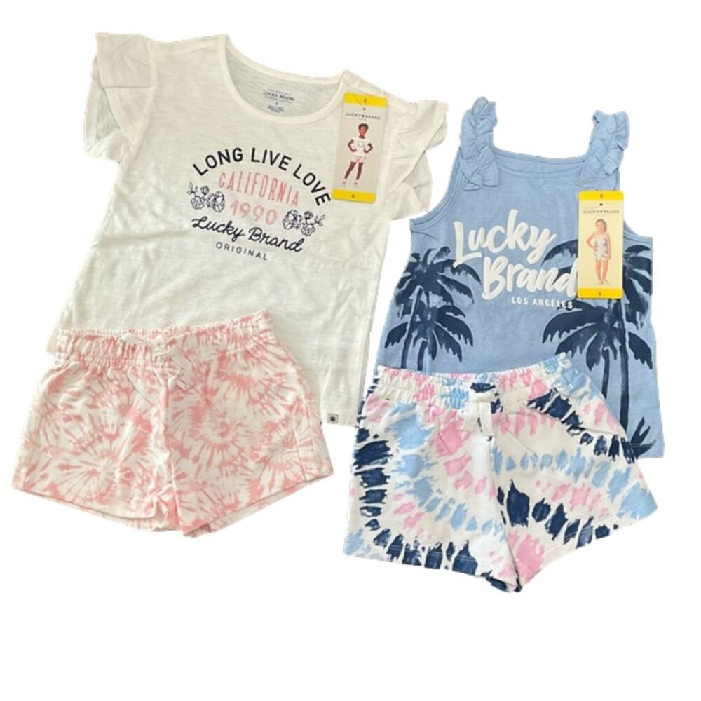 Lucky Brand Girls Short Outfits 4 Piece Sets Blue Pink Size 5 NEW